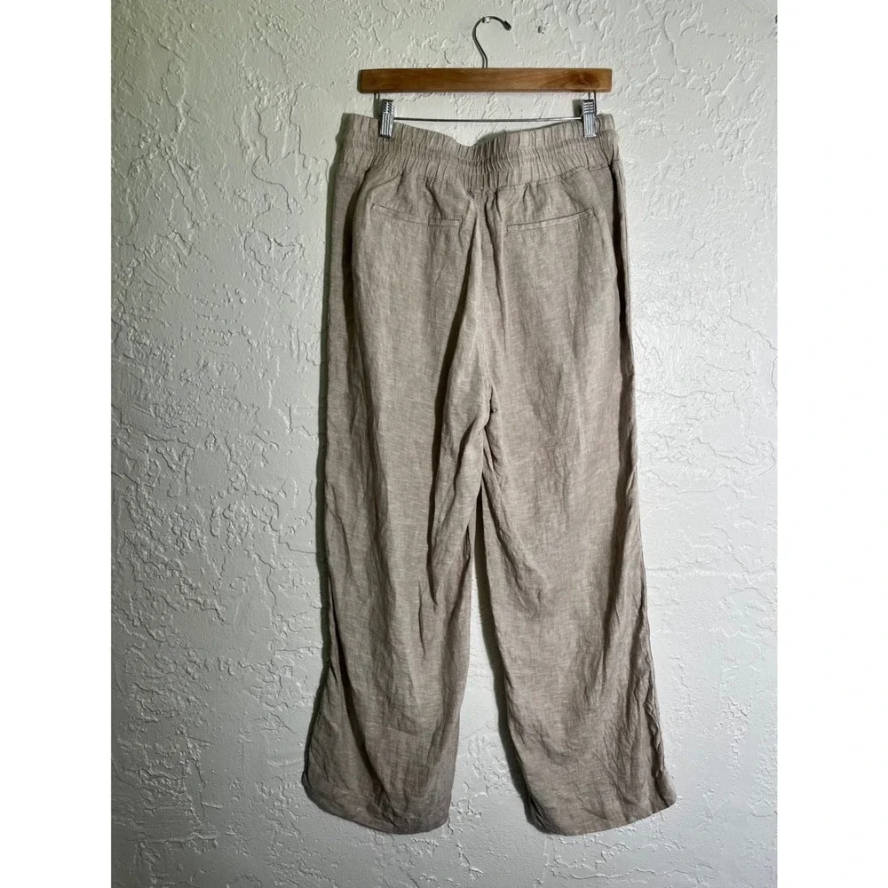 Quince Womens 100% European Linen Wide Leg Pants Oatmeal Beige Large Drawstring